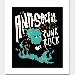 I'm Not Anti-Social I Just Prefer Listening to Punk Rock // Funny Punk Rock Octopus Posters and Art